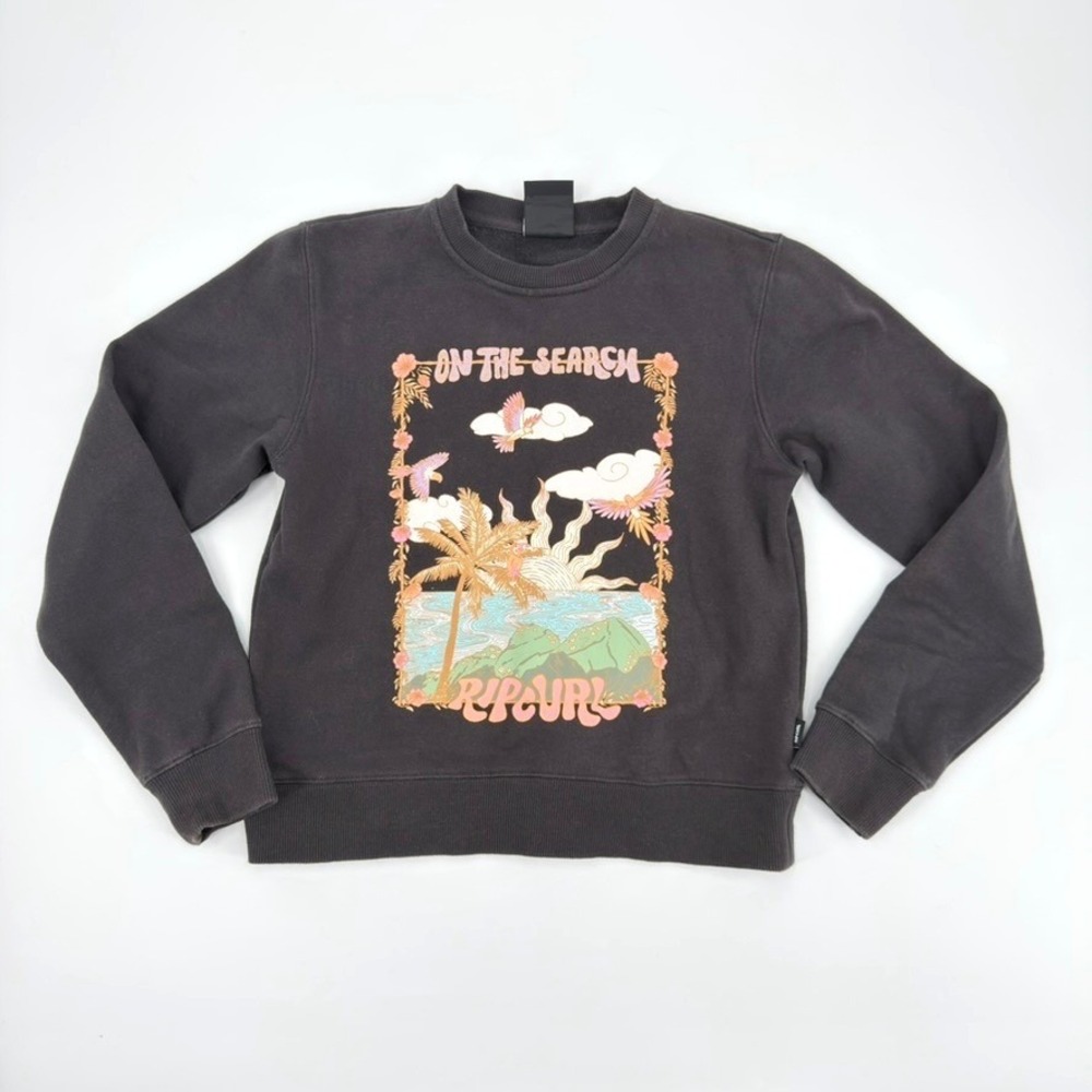 Rip Curl Kids On The Search Graphic Sweatshirt Charcoal Black Size 12